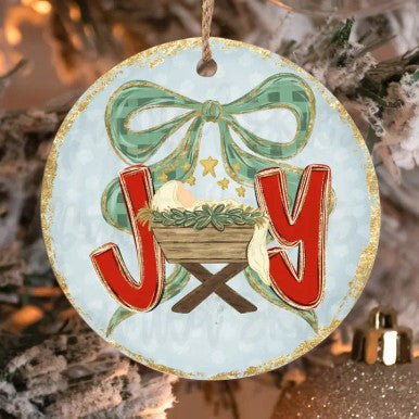 Painted Skies Joy Baby Jesus Manger Christmas Ornament