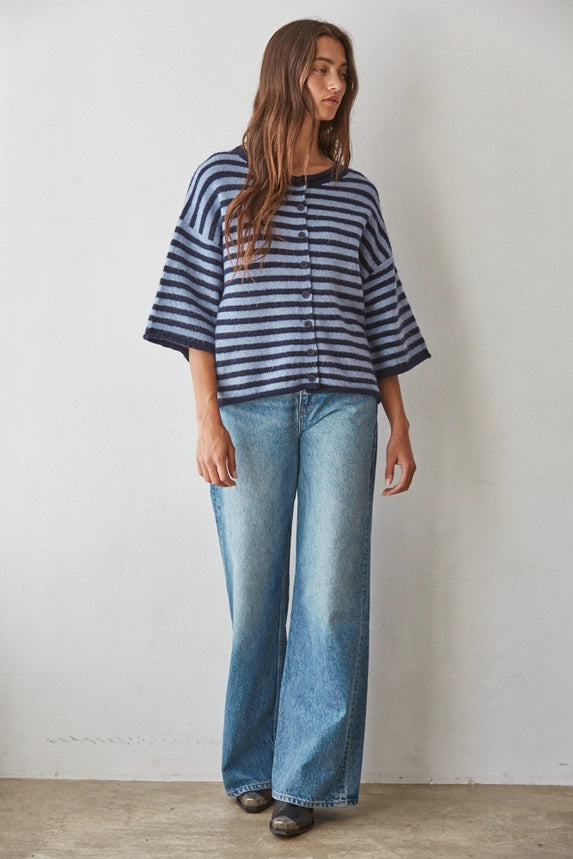 By Together Women's Striped Quarter Sleeve Cardigan