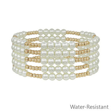 What's Hot Beaded Pearl and Gold Stretch Bracelet