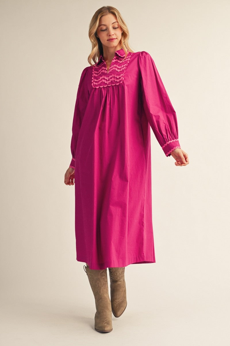 Jodifl Women's Magenta Solid Midi Dress
