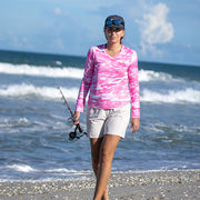 Bimini Bay Women's Waves Long Sleeve V-Neck - Pink
