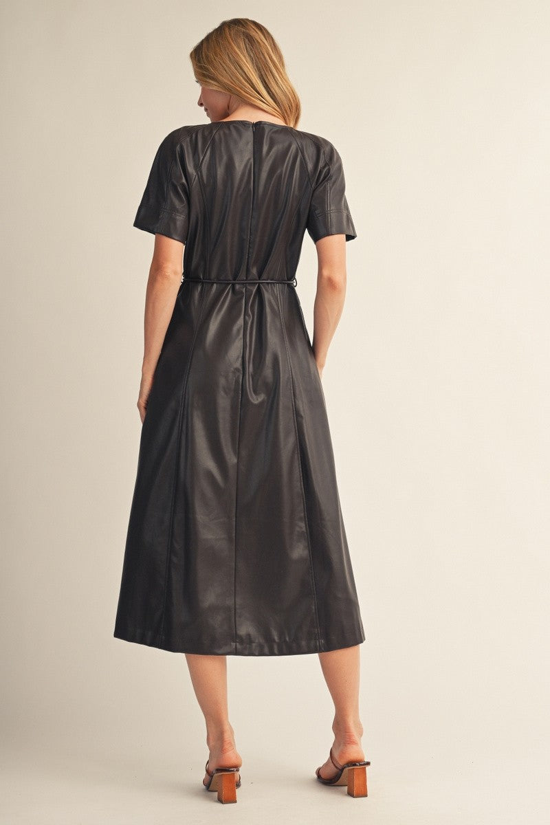 Jodifl Women's Brown Faux Leather Midi Dress