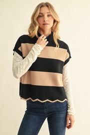 Jodifl Women's Scallop Hem Sweater Top - Black/Taupe