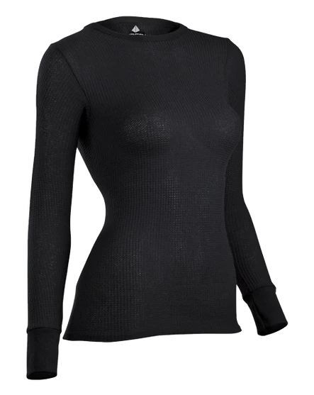 Indera Women's Traditional Waffle Crew  Black
