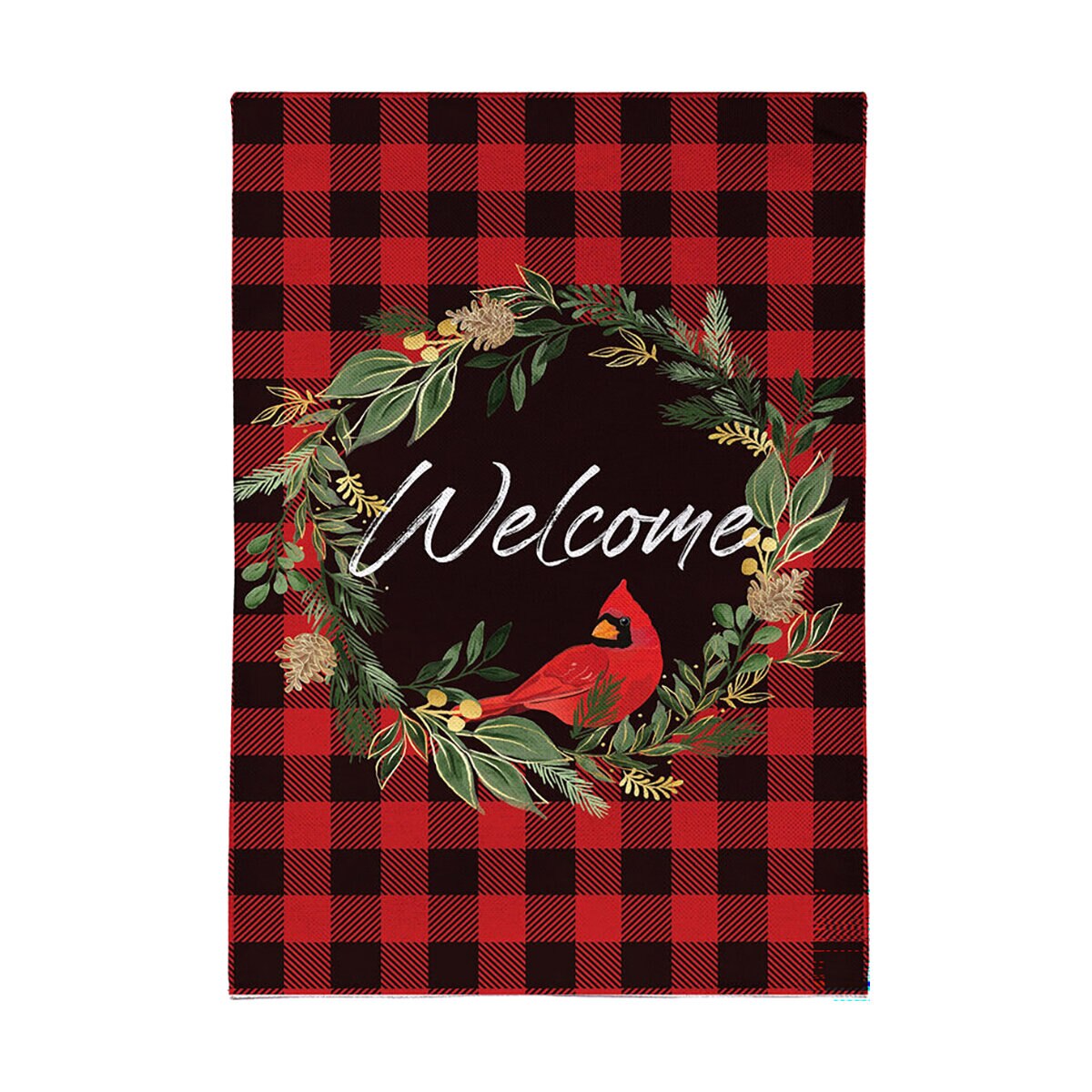 Evergreen Welcoming Cardinal Wreath Burlap Garden Flag