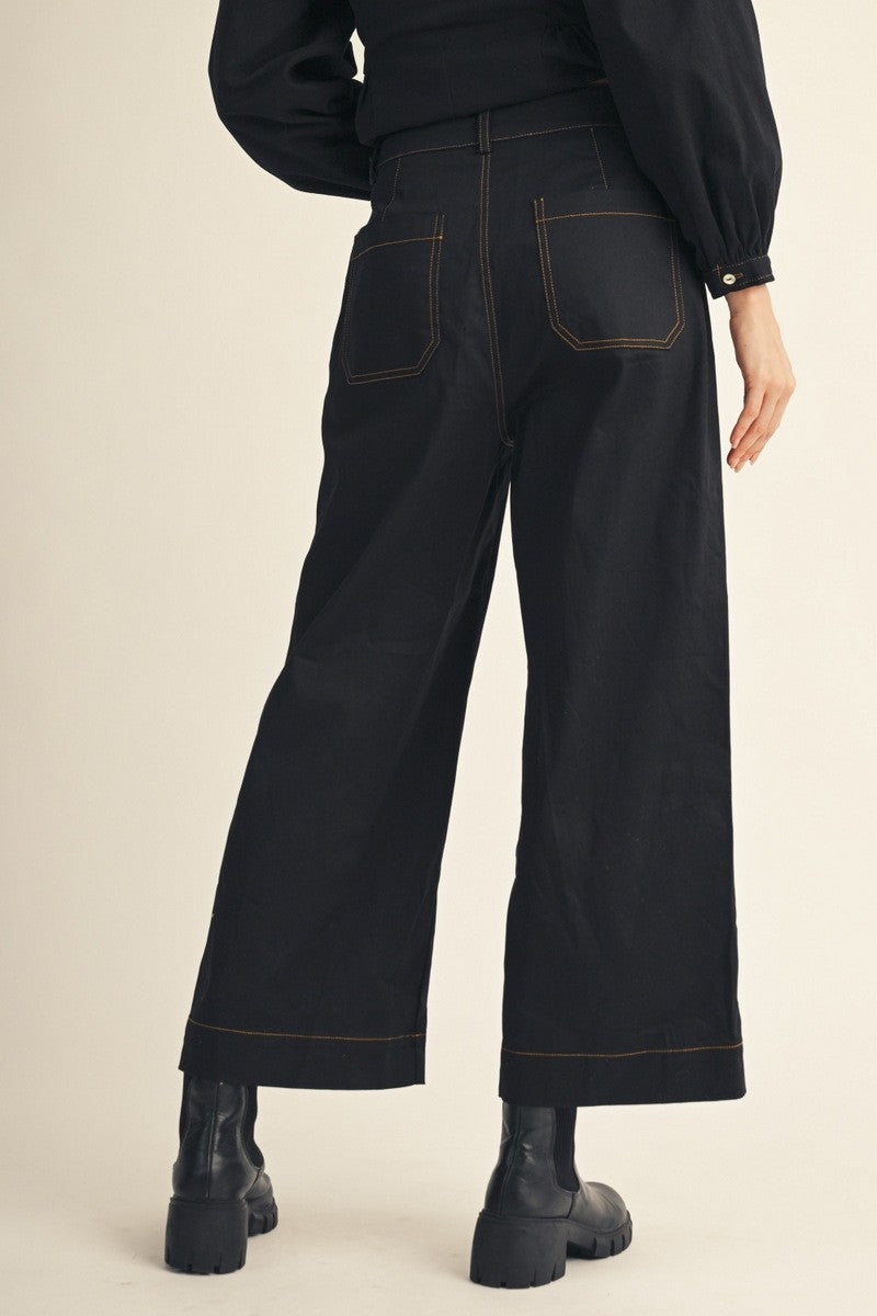 Jodifl Women's Wide Straight Leg Solid Pants - Black