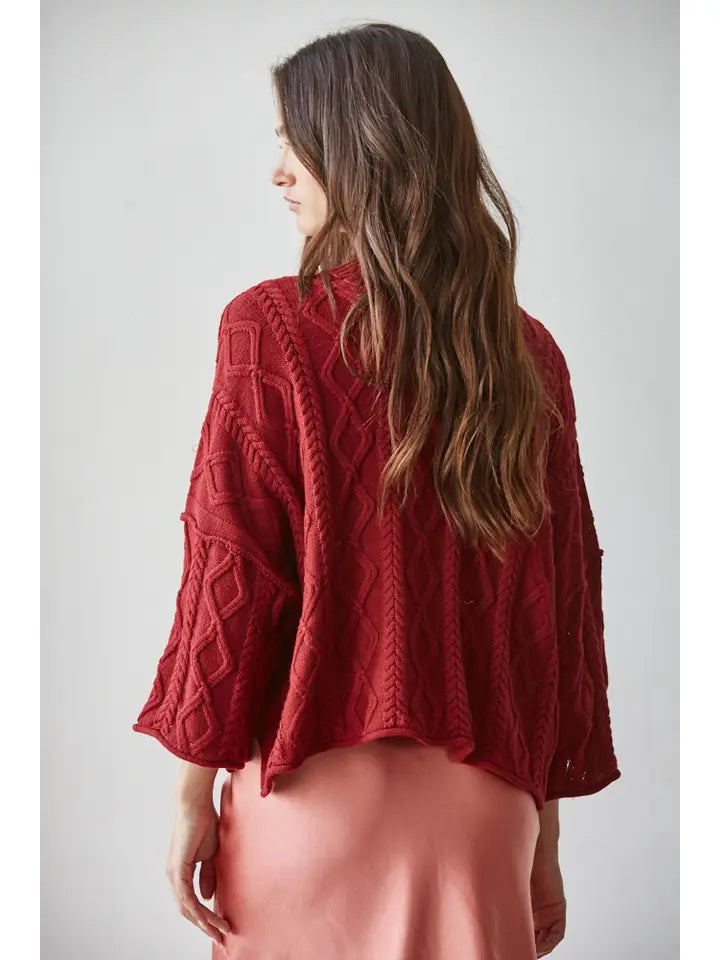By Together Women's 3/4 Sleeve Cable Sweater