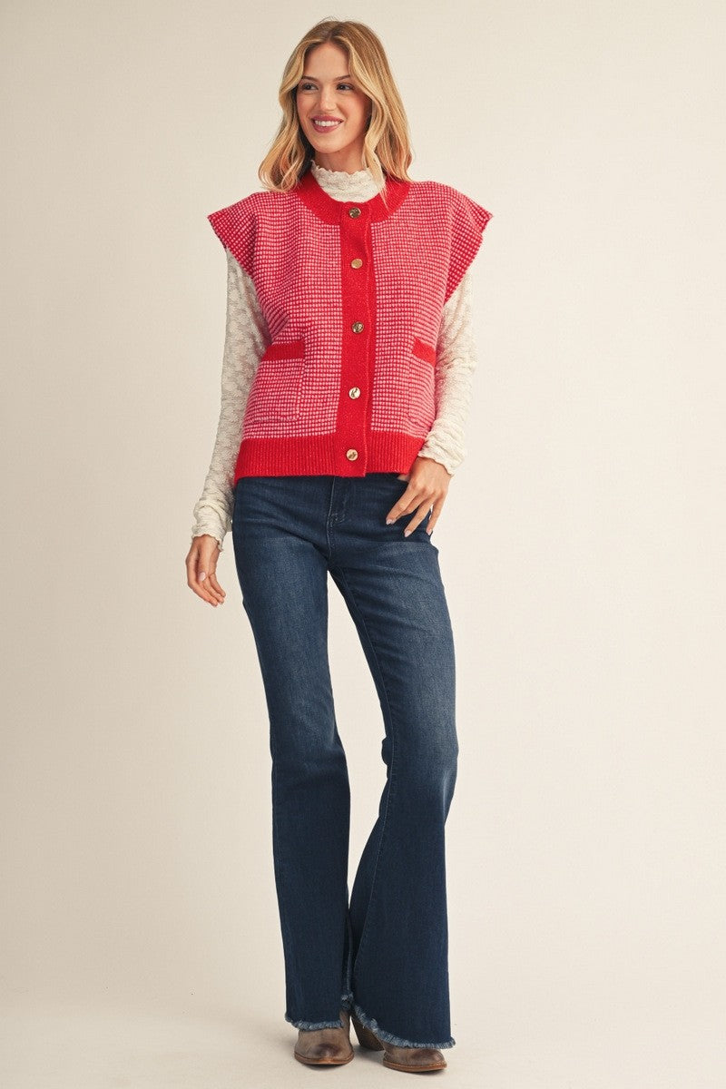 Jodifl Women's Red Button Down Sweater Vest