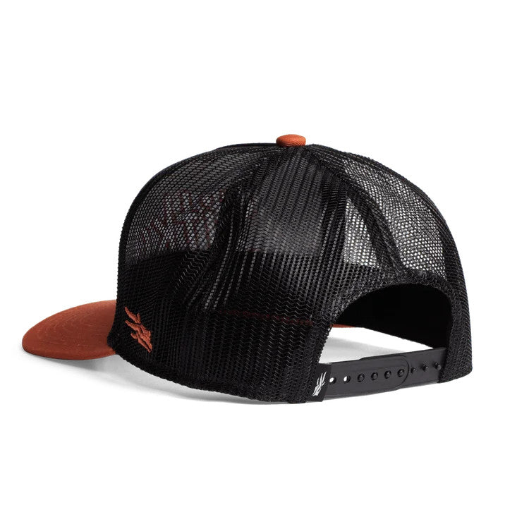 Sitka 90's Script Hi Pro Trucker Hat – Black and Orange