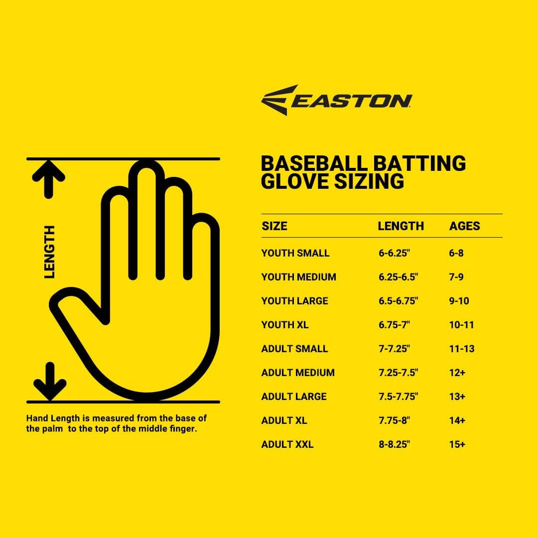 Easton Walk-Off Ethos Adult Batting Glove - Size Chart