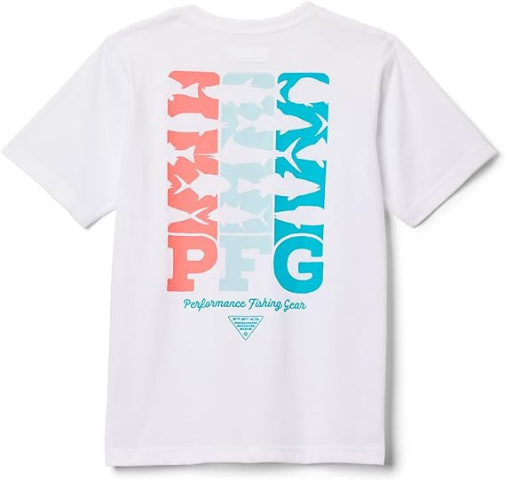 Columbia Youth Boys PFG Big Fisher Short Sleeve Tee - White Graphic
