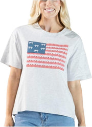 Simply Southern Women's Applique USA Tee - Light Grey
