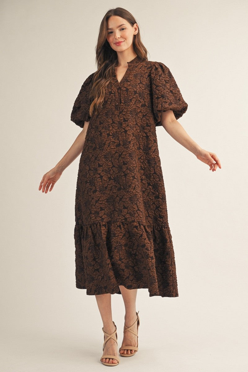 Jodifl Women's Puff Sleeve Jacquard Dress - Brown