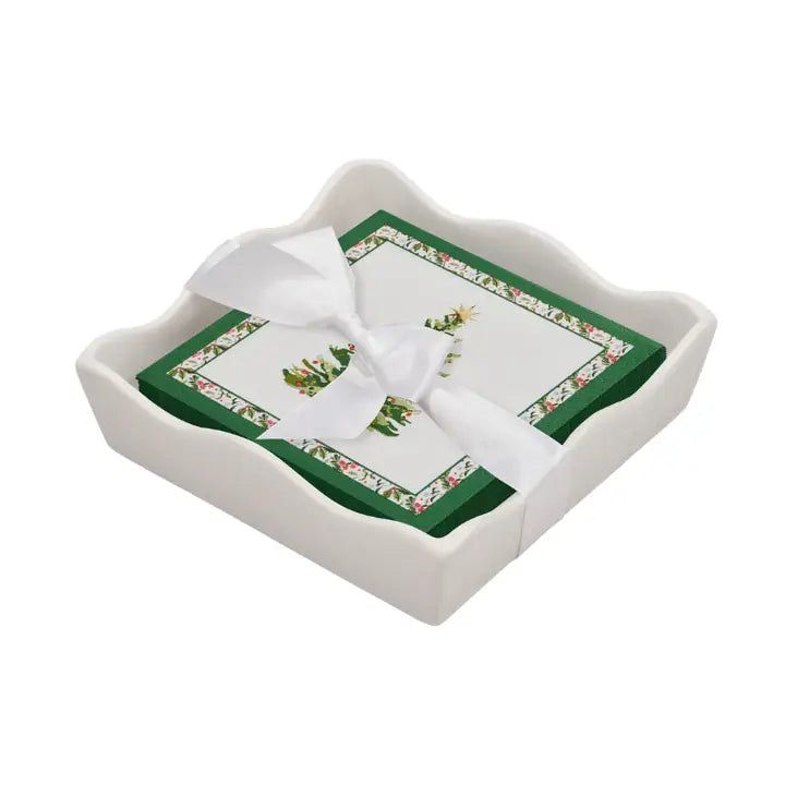Sophistiplate Home For Holidays Ceramic Napkin Tray with Cocktail Napkins