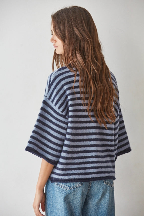 By Together Women's Striped Quarter Sleeve Cardigan