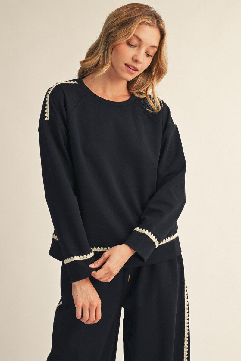 Jodifl Women's Black Scalloped Sweatshirt