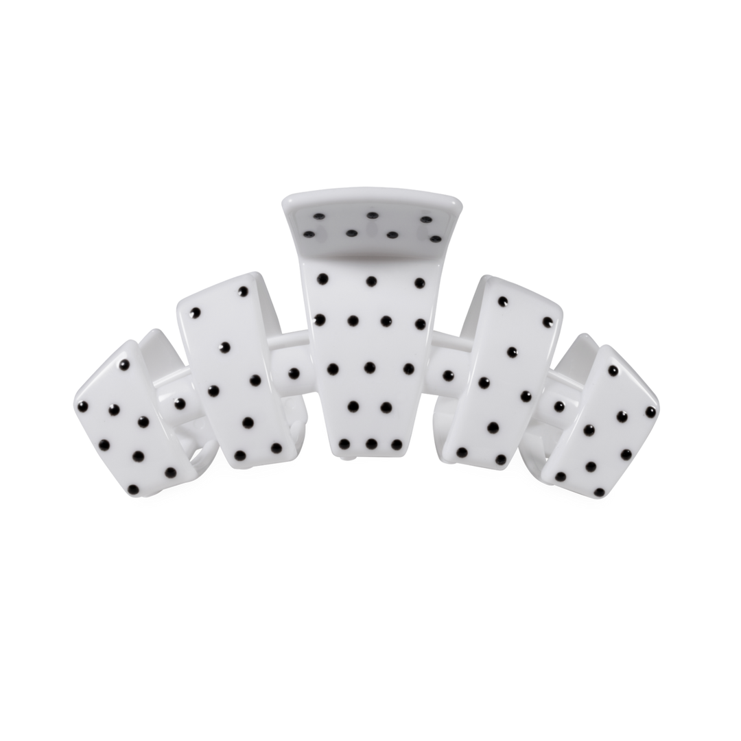 Teleties Medium Claw Clip - Classic White Polka Dot Party