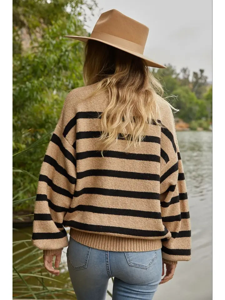 By Together Women's Oversized Striped Sweater - Mocha