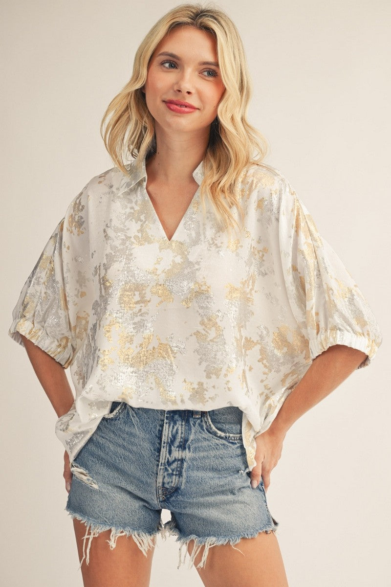 Jodifl Women's Dolman Sleeves Metallic Top - Pearl