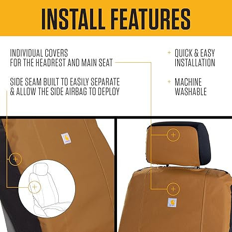 Carhartt 700D Nylon Canvas Fitted Bucket Seat Cover - Carhartt Brown