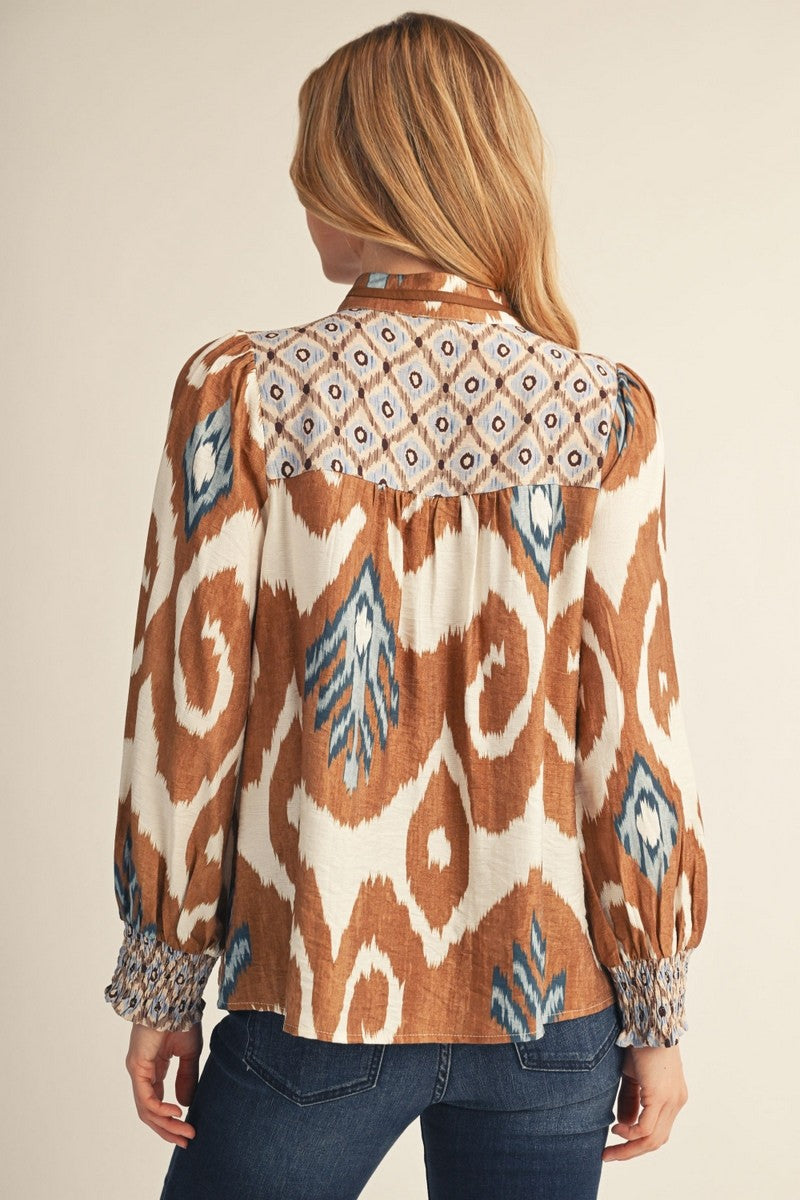Jodifl Women's Smocked Abstract Patterned Top