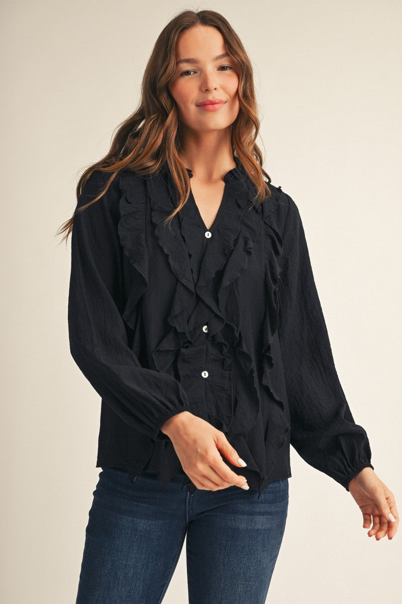 Jodifl Women's Black Crinkle Blouse