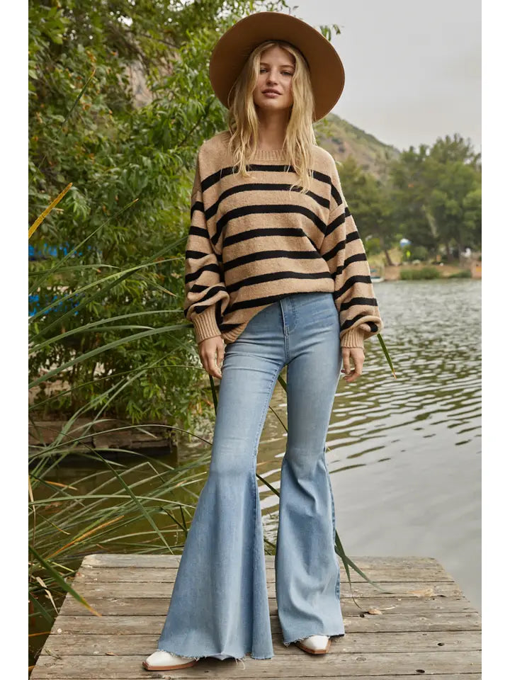 By Together Women's Oversized Striped Sweater - Mocha
