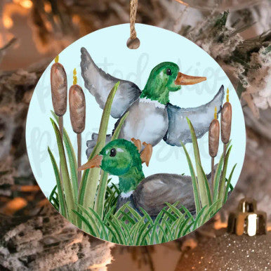 Painted Skies WaterColor Mallard Duck Christmas Ornament