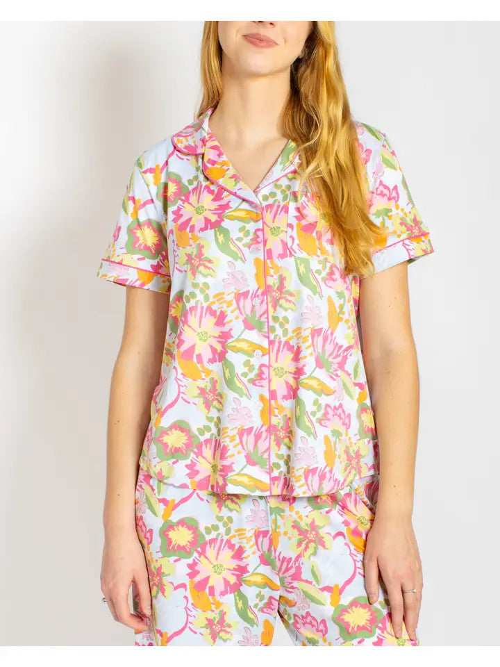 The Royal Standard Women's Summer Bouquet Short Sleeve Button Up Sleep Shirt