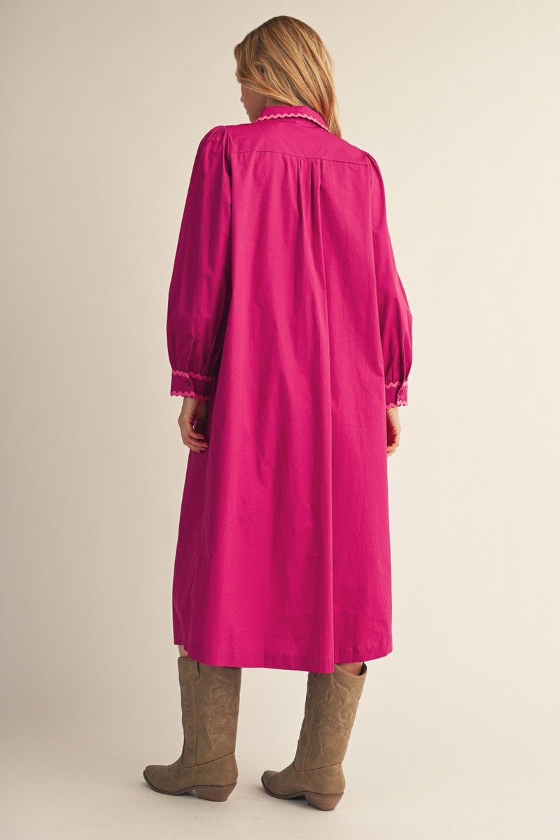 Jodifl Women's Magenta Solid Midi Dress