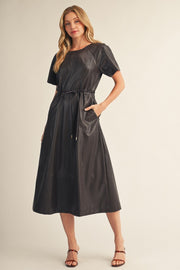 Jodifl Women's Brown Faux Leather Midi Dress