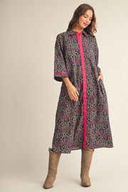Jodifl Women's Button Down Floral Midi Dress - Navy/Magenta
