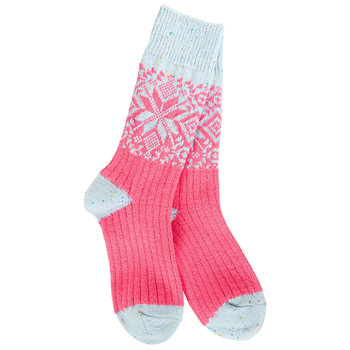 World's Softest Socks Holiday Crew - Blue/Pink Confetti