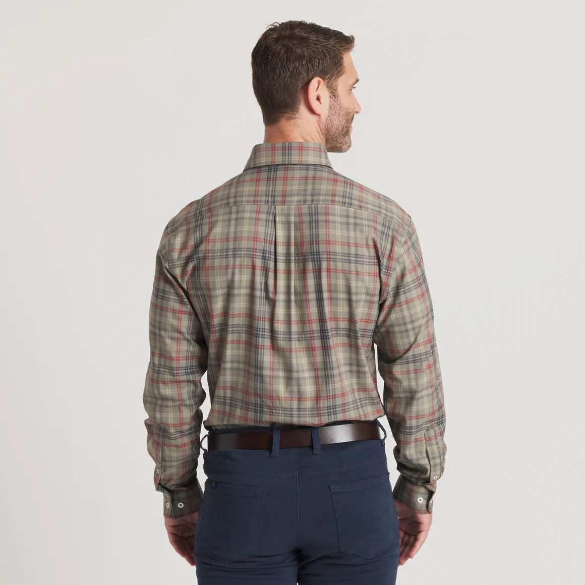 Southern Marsh Men's Barnstable Lines Performance Dress Shirt - Sage & Navy