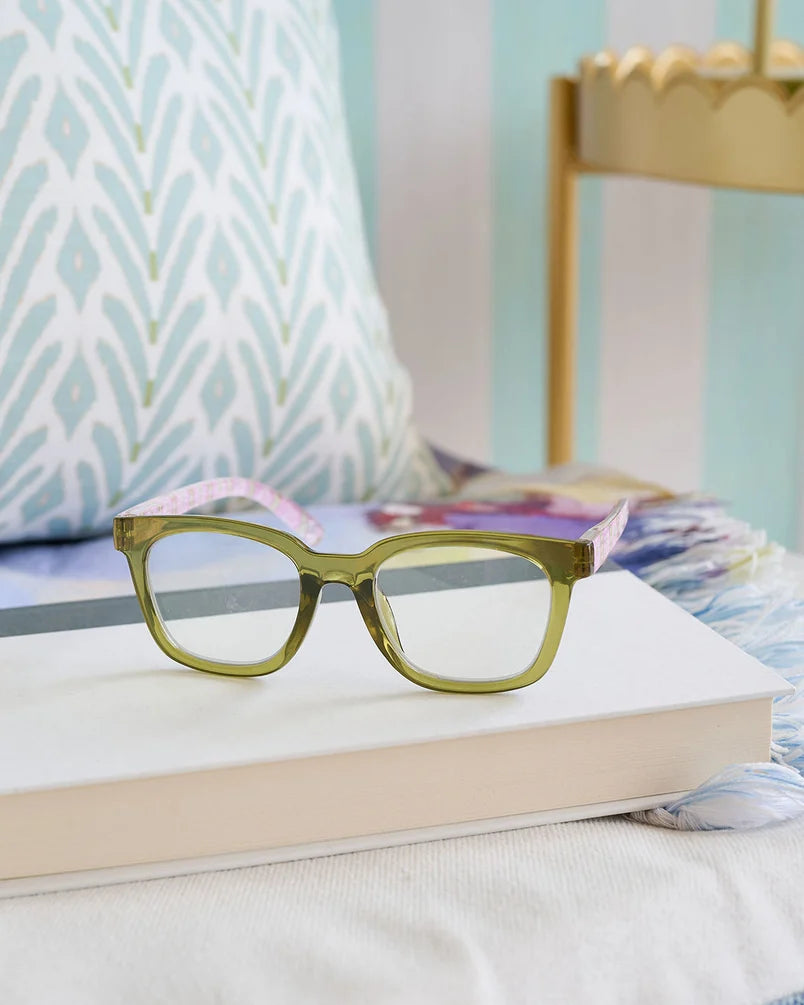 Peepers To the Max Blue Light Reading Glasses - Green/Rosemary Stripe Pink