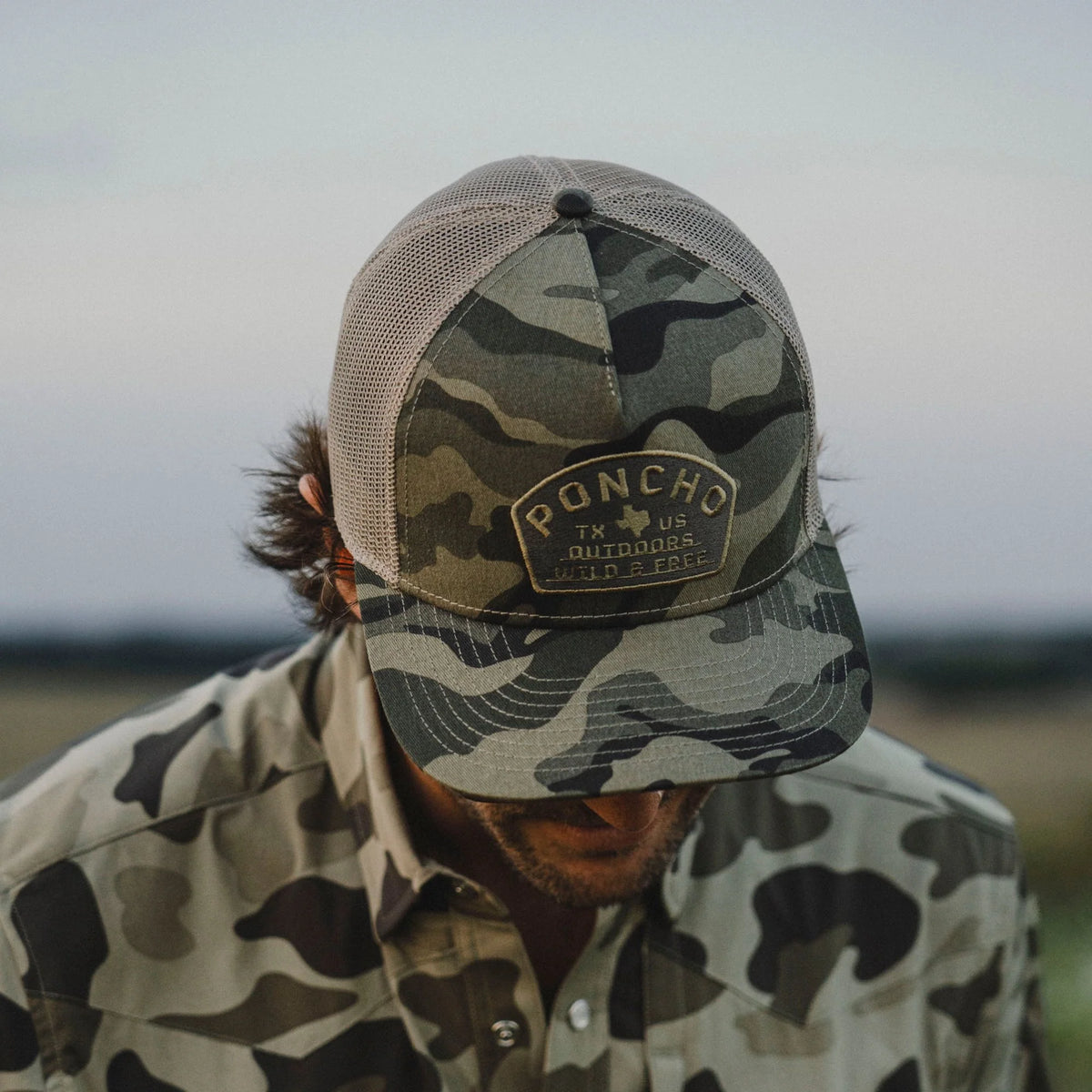 Poncho Men's Camo Wild and Free Trucker Hat