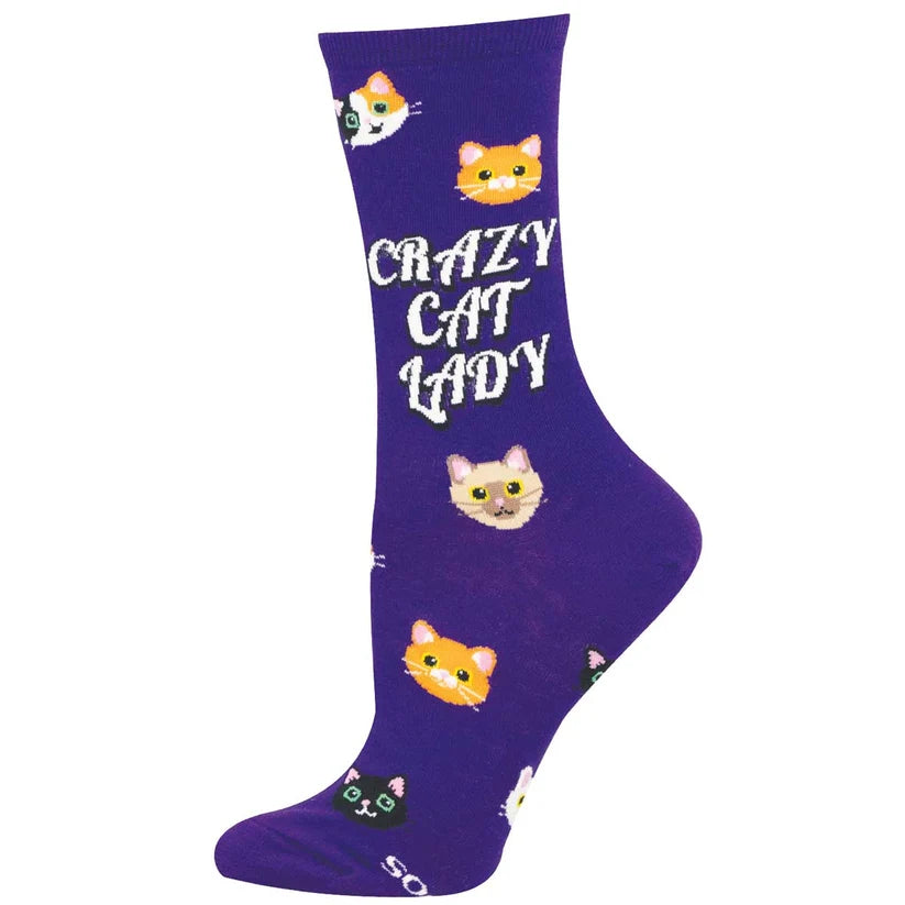 Socksmith Crazy Cat Lady Cotton Crew - Purple