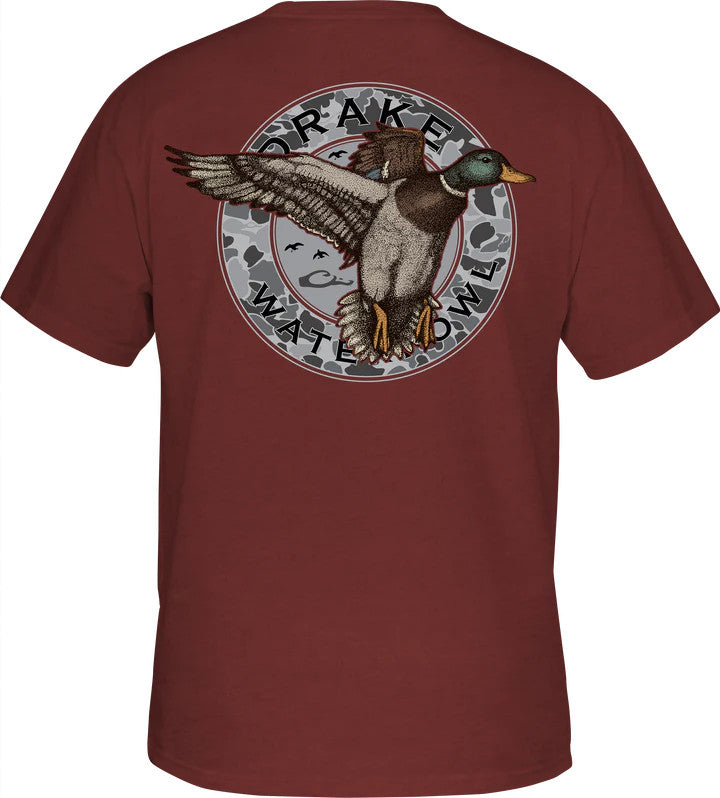 Drake Circle Mallard Tee - Barn Red Dark Heather