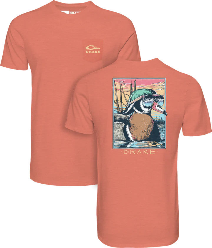 Drake Pop Art Wood Duck with Sunglasses Short Sleeve Tee - Peach Echo Light Heather