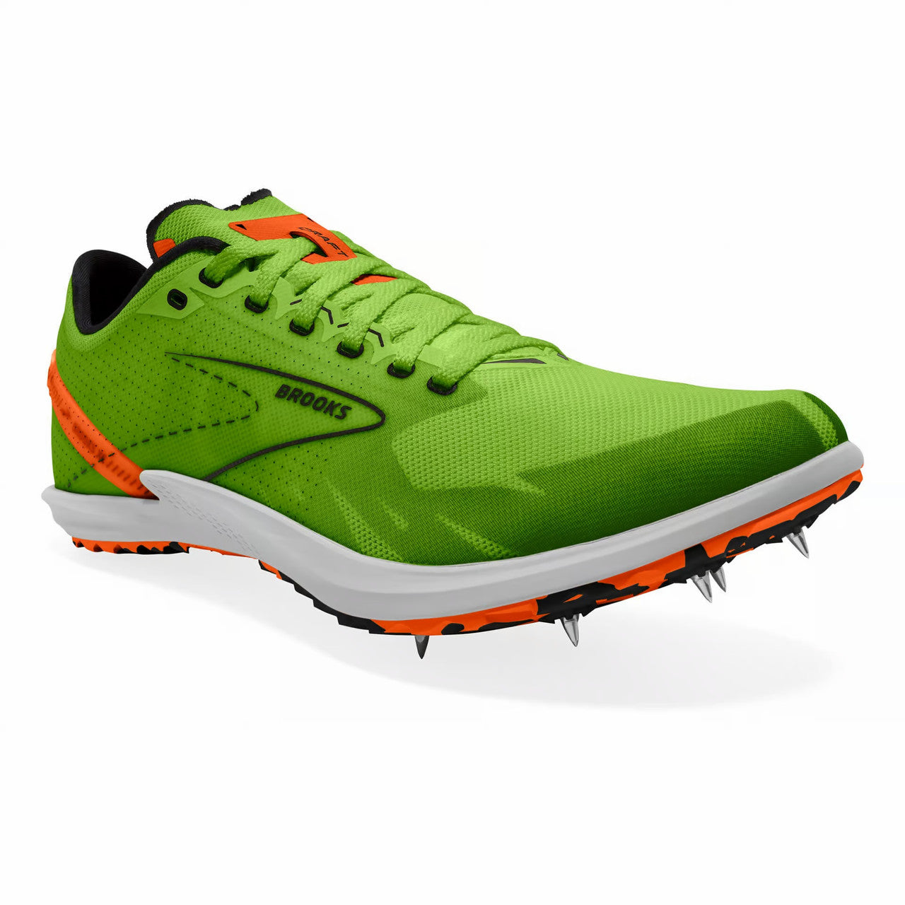 Brooks Draft XC Cross Country Spikes - Green Gecko/Red Orange/White