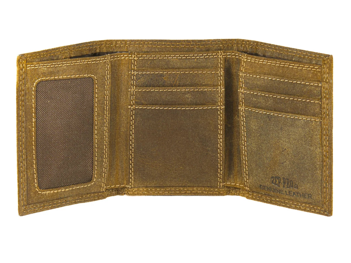 Zep-Pro American Flag Vintage Tan Leather Trifold Wallet