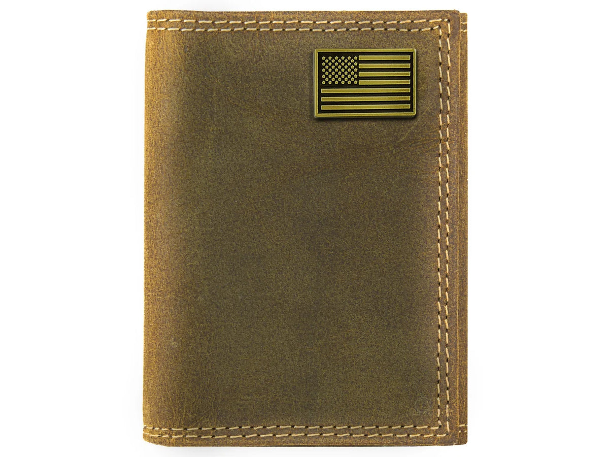 Zep-Pro American Flag Vintage Tan Leather Trifold Wallet