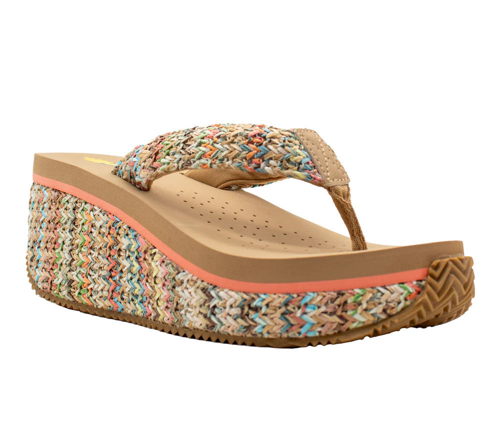 Volatile Island Synthetic Raffia Thong Wedge Sandal - Bright Multi
