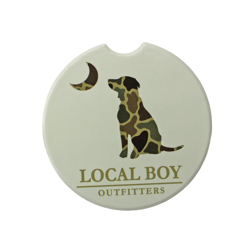 Local Boy Brush Camo Dog & Moon Car Coaster - Silver