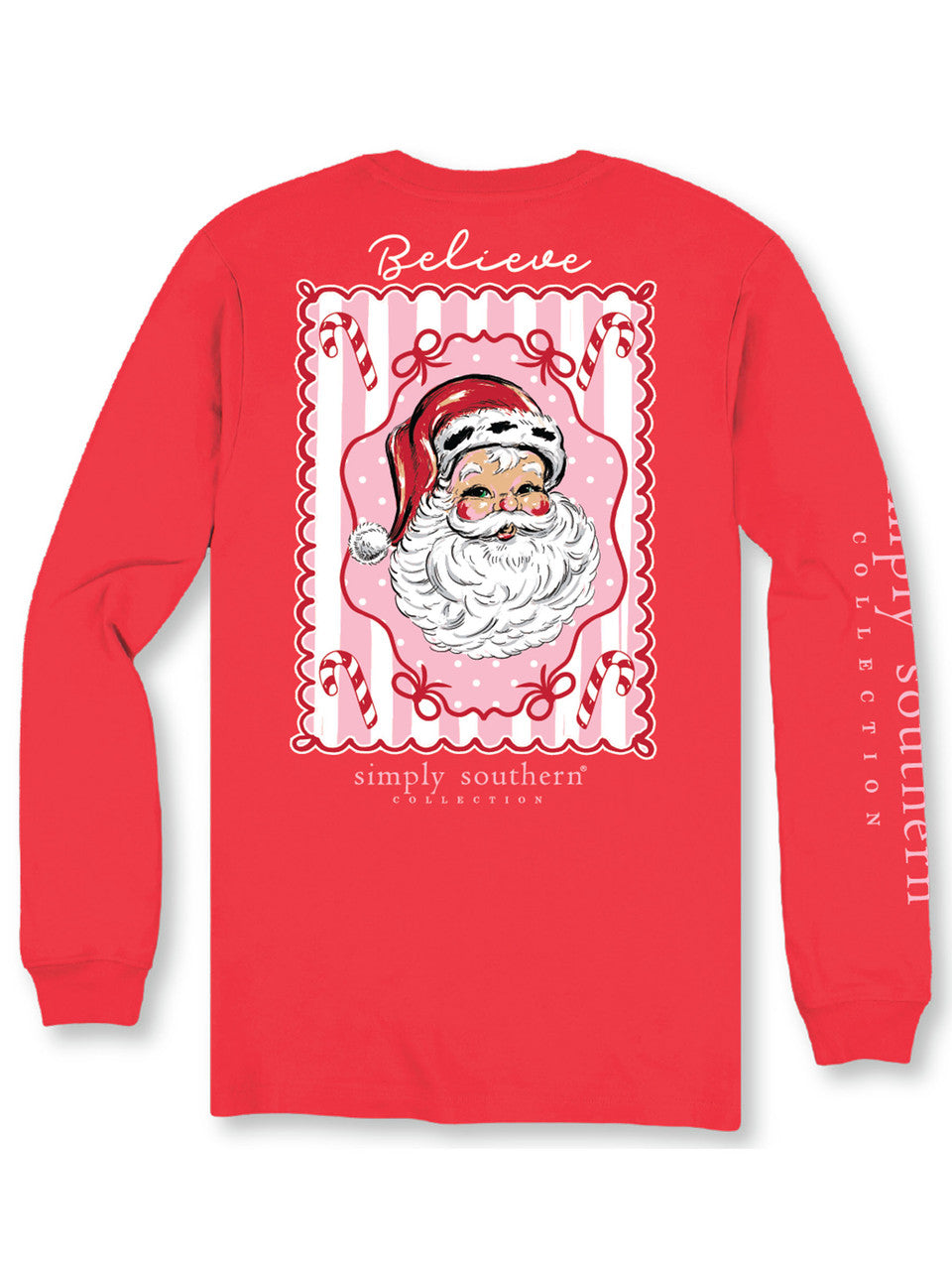 Simply Southern Youth Girls Long Sleeve Santa Tee - Red