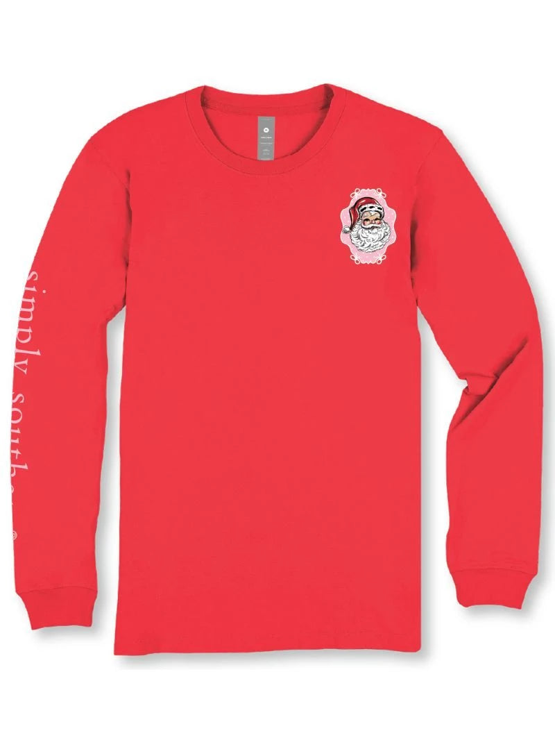 Simply Southern Youth Girls Long Sleeve Santa Tee - Red