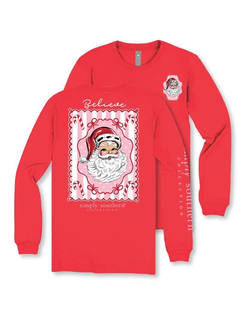 Simply Southern Youth Girls Long Sleeve Santa Tee - Red