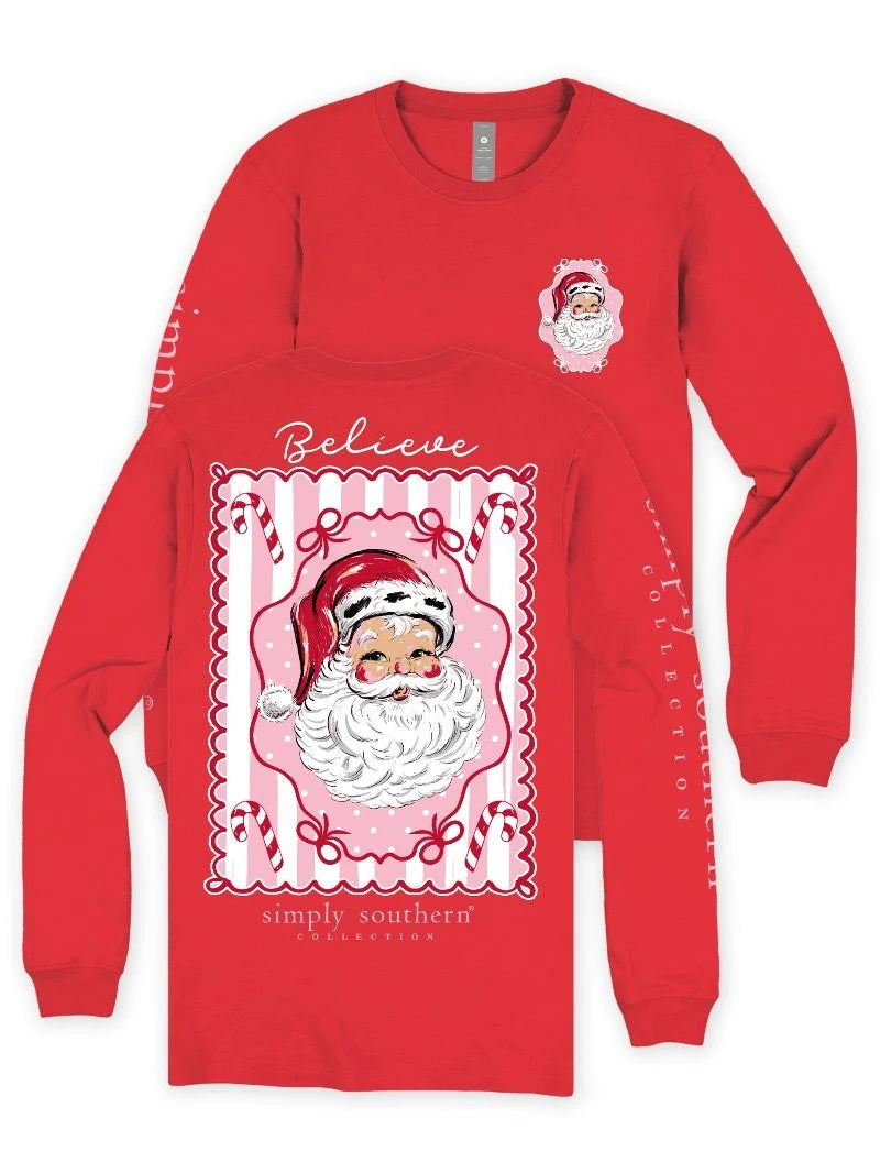 Simply Southern Women's Cute Santa Long Sleeve Tee - Red
