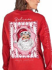 Simply Southern Women's Cute Santa Long Sleeve Tee - Red