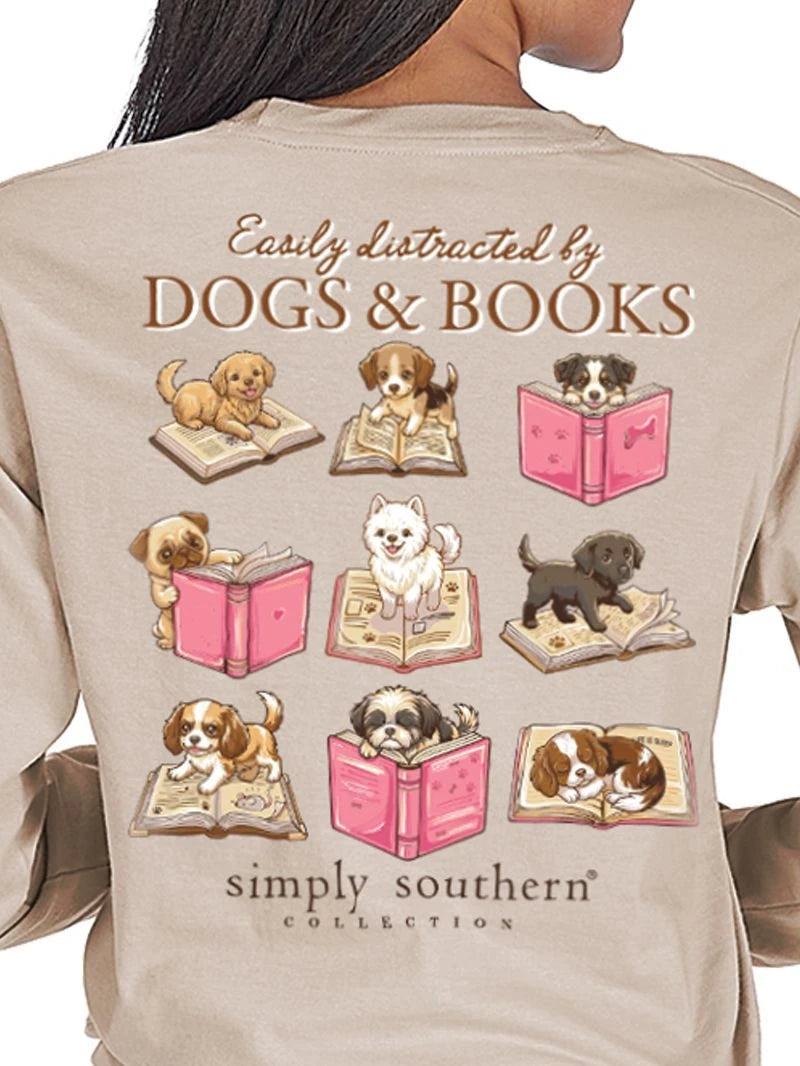 Simply Southern Women's Long Sleeve Dogs & Books Tee - Linen
